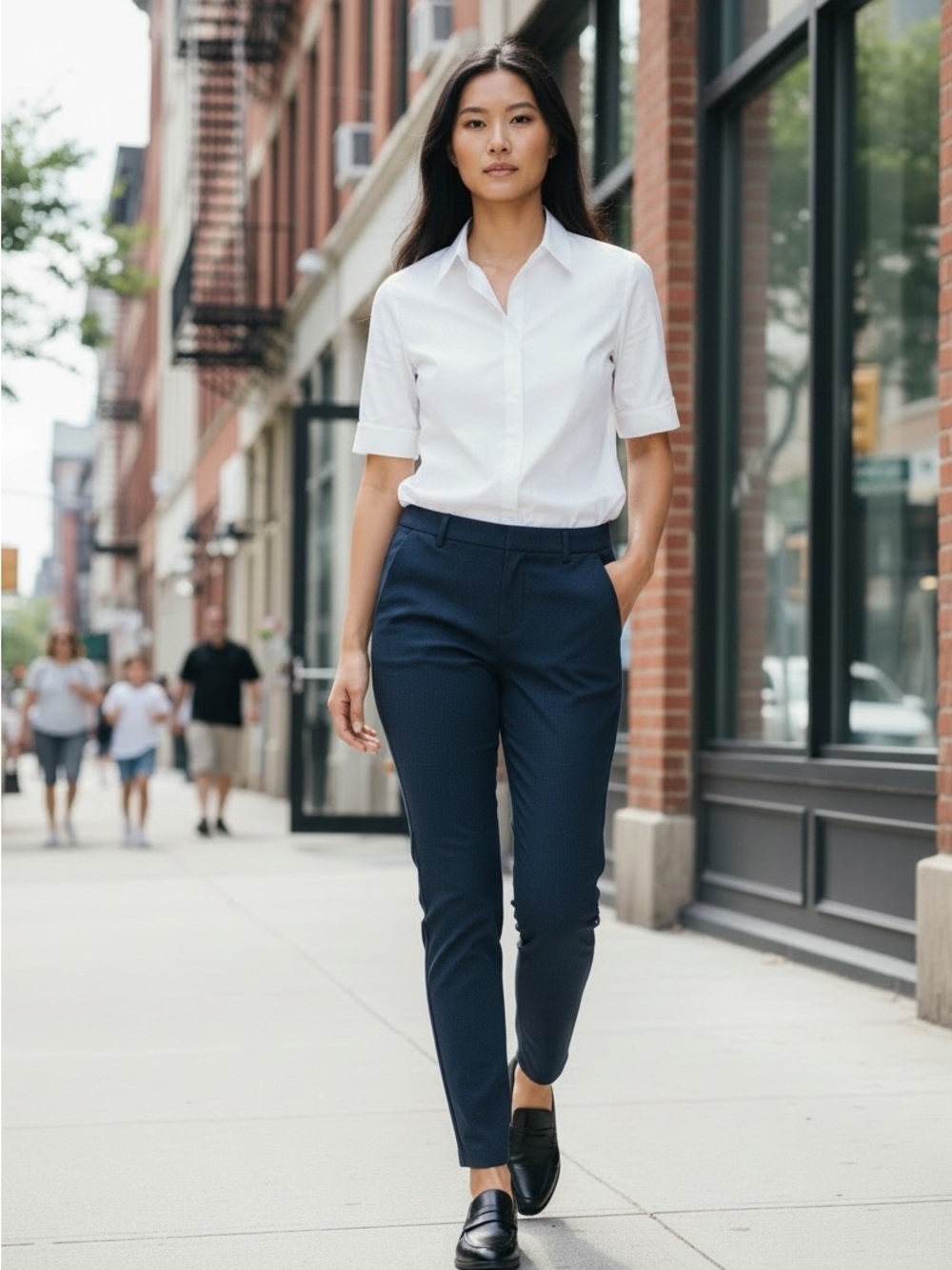 Liverpool Navy Straight leg Ankle Pants for Women